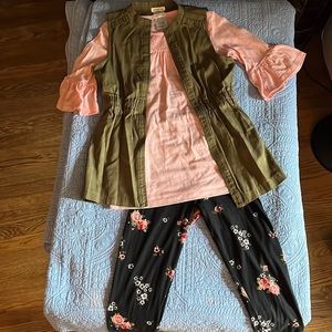 Girls 3pc set: 3/4 sleeve shirt, vest, & matching leggings